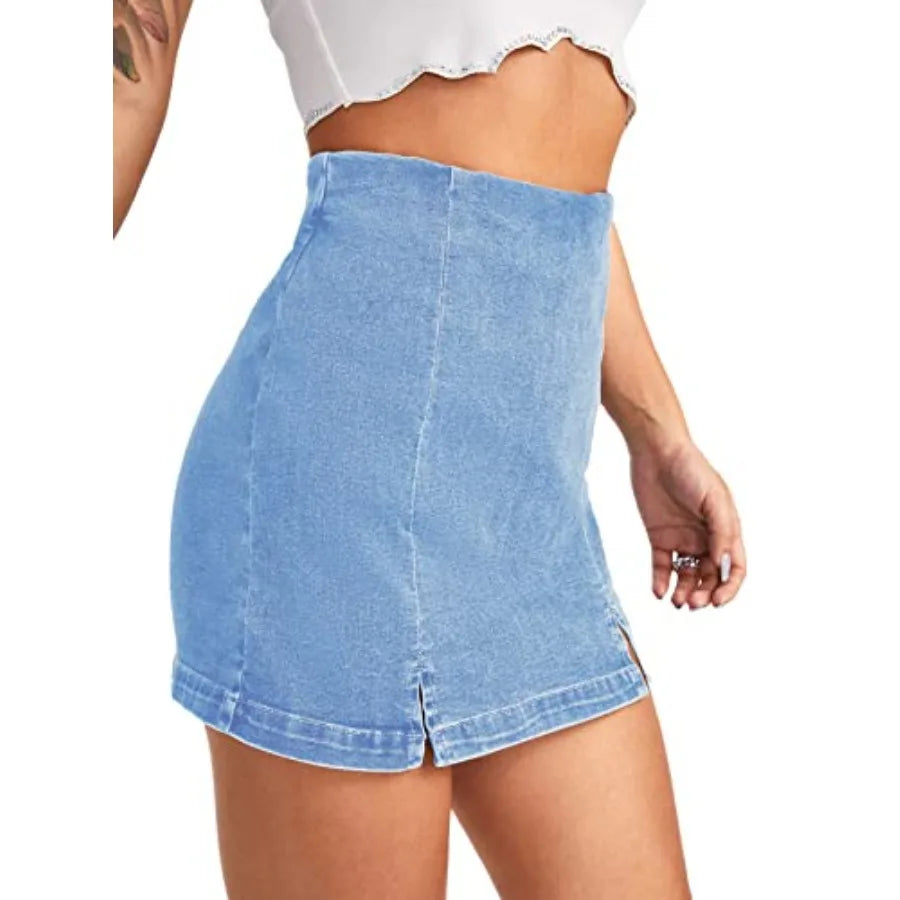 Women's Casual Split Hem High Waist Denim Skorts Skirt Shorts