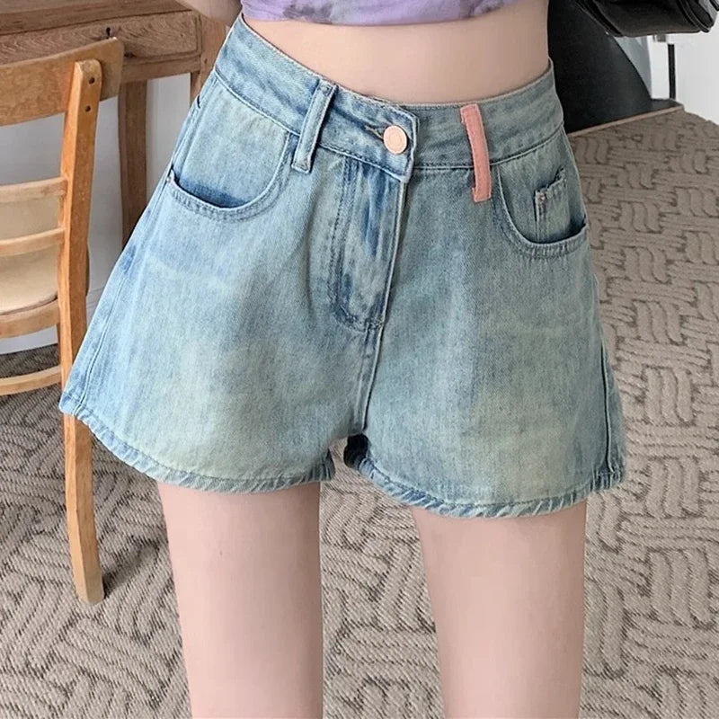 Girls Korean High Waist Denim Wide Leg Shorts Women High Street Y2k Short Pants Female Fashion Blue Hot Slacks Jeans Plus Size