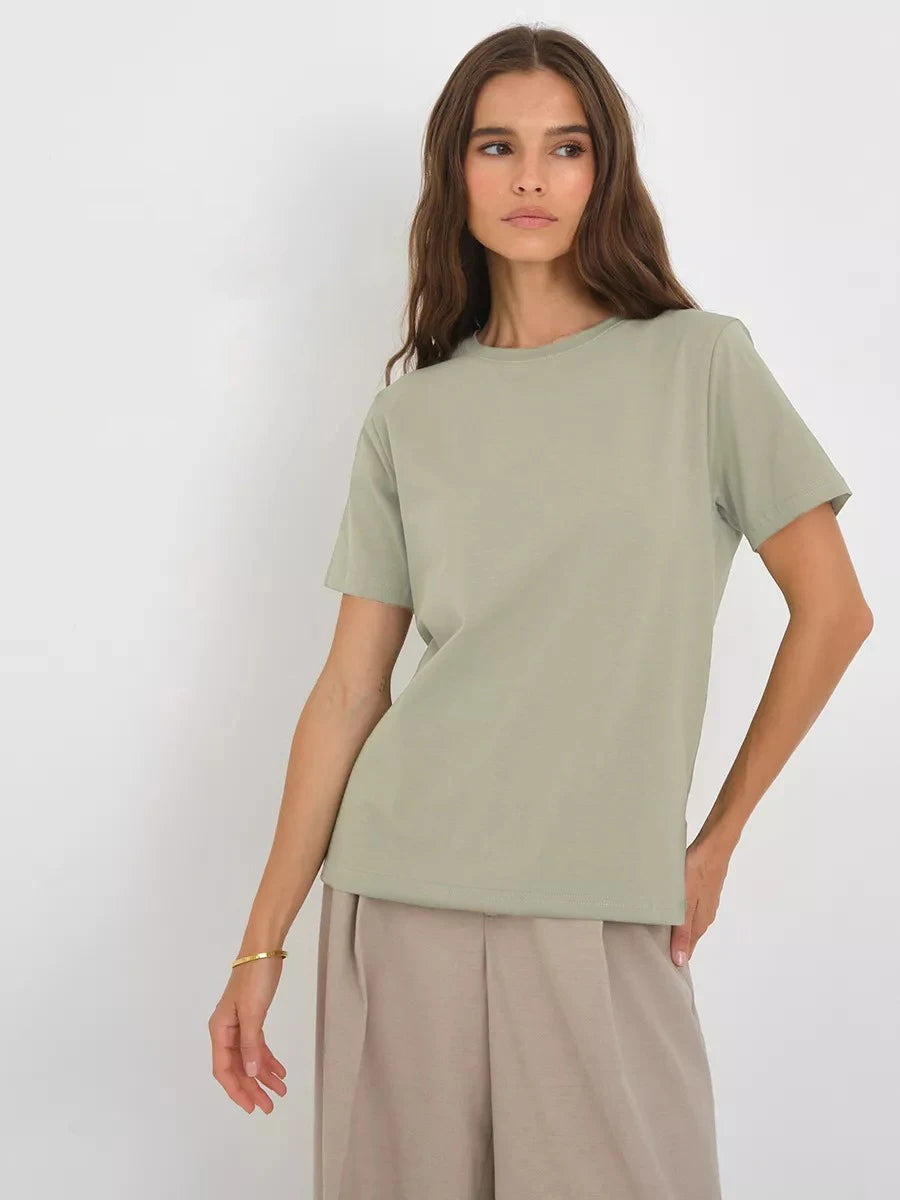 Bornladies Summer 100% Cotton Women's T-shirt Bottoming Basic Fashionable Lady Short Sleeve Loose Tops Shirts Solid 230g/㎡ Tops