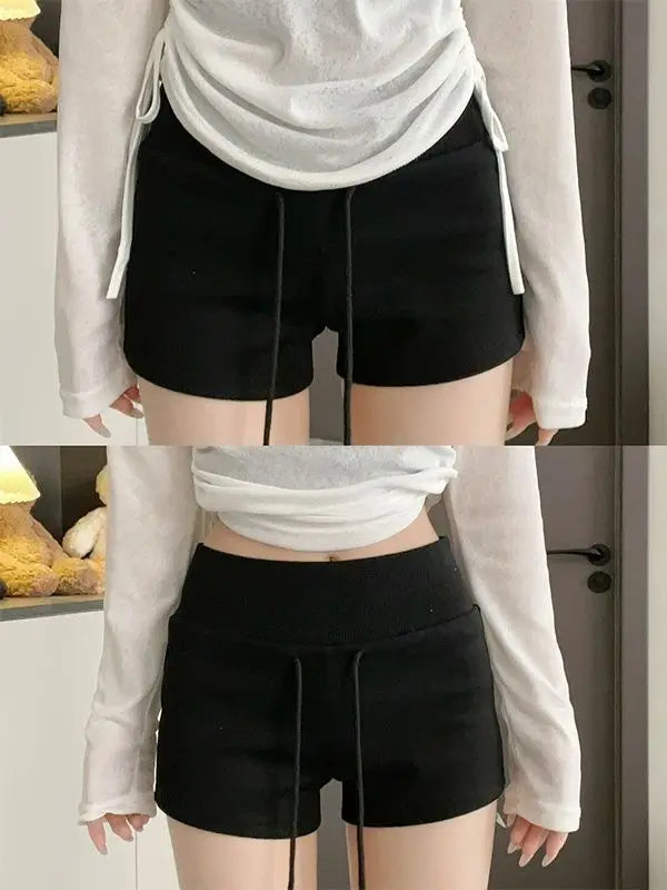 Red Shorts Women's Summer New Mid Waist Slim Fit Casual Drawstring Sports Pants Shorts for Women Womens Clothing