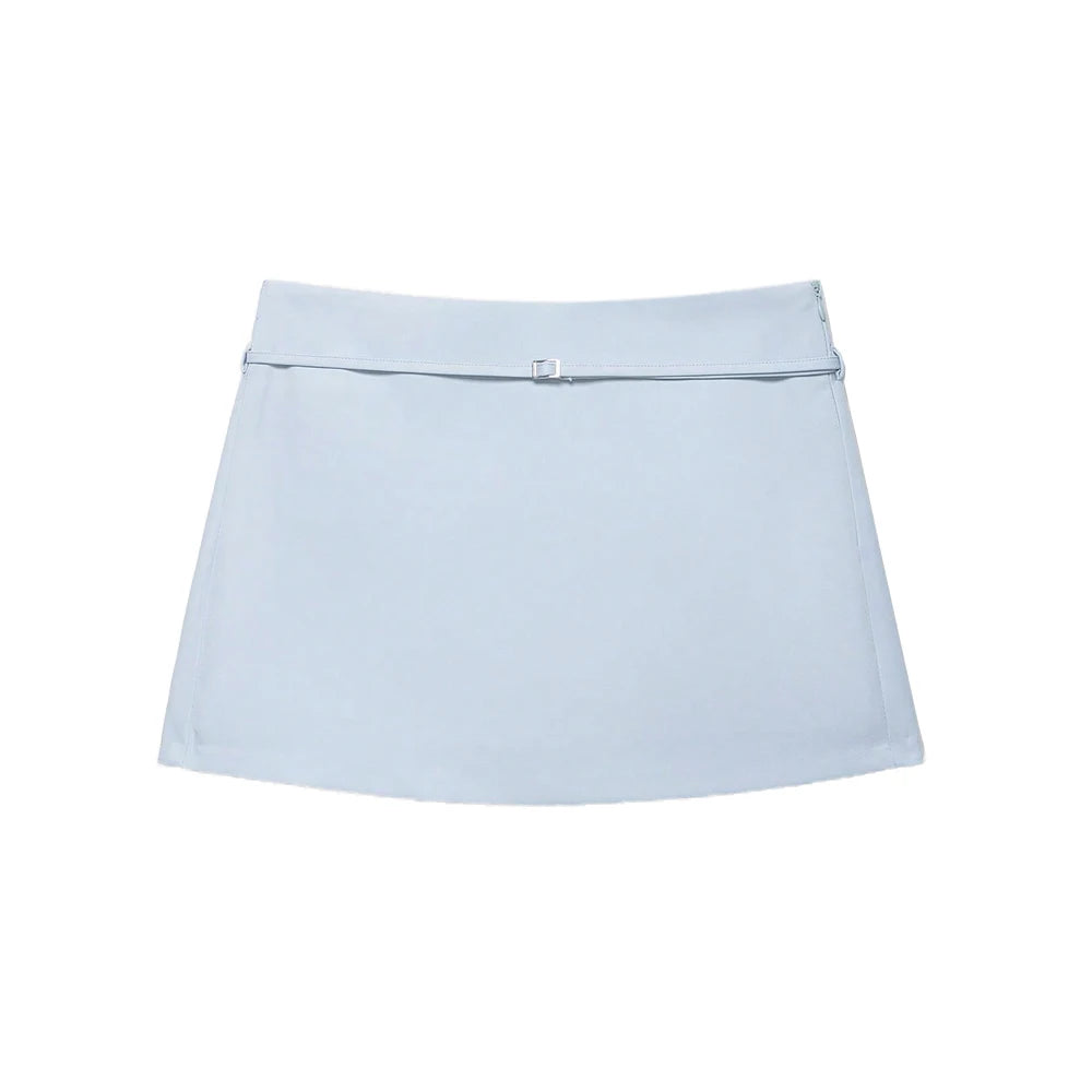 Women's Solid Color Skort with Belt Side Zipper Casual Shorts Skirts Fashionable And Stylish Women's Clothing