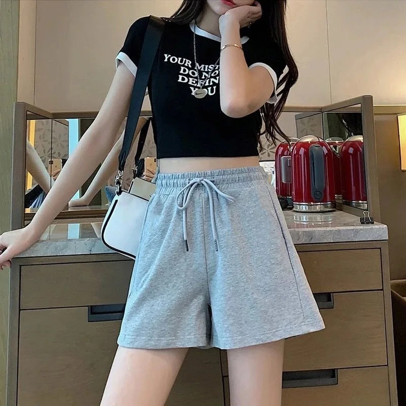 New 2024 Women's sports shorts and sweatpants solid color pants with  drawstrings loose knitted sweatpants