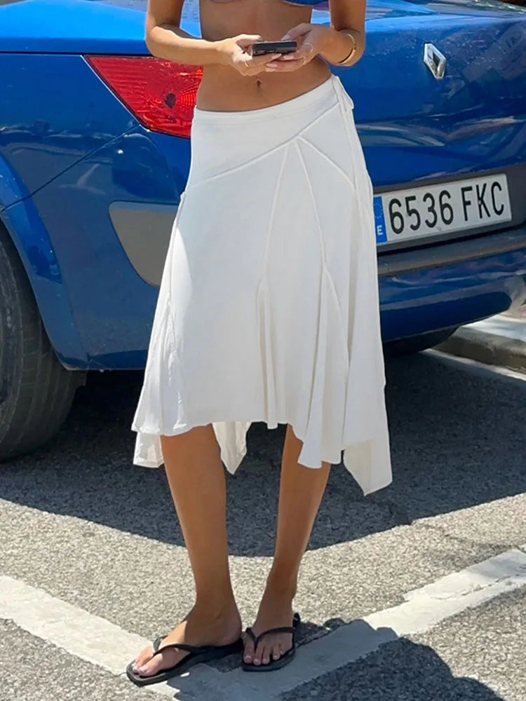 Casual Irregular Lace Up Skirts Women Fashion Sexy Low-Waisted Solid Skirts 2025 Summer Beach Fashion Streetwear Ladies