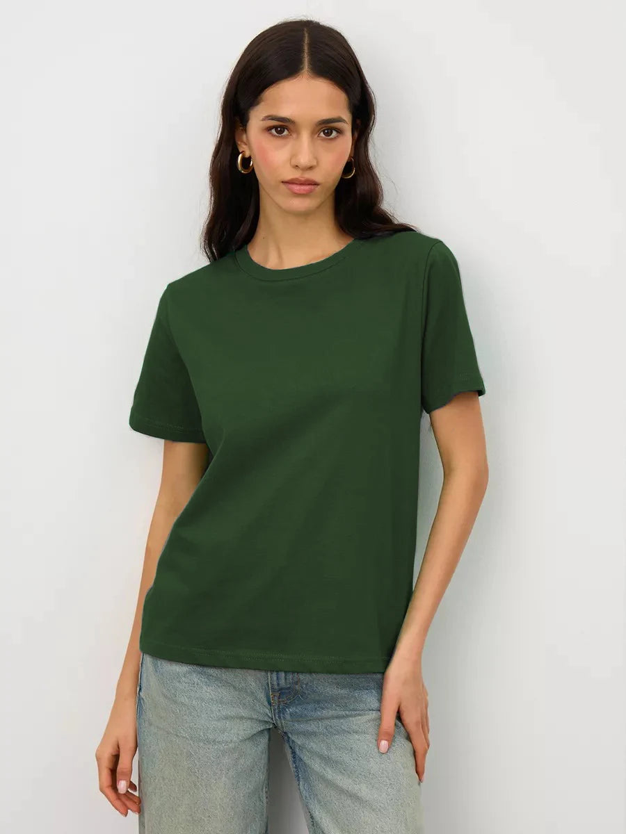 Bornladies Summer 100% Cotton Women's T-shirt Bottoming Basic Fashionable Lady Short Sleeve Loose Tops Shirts Solid 230g/㎡ Tops
