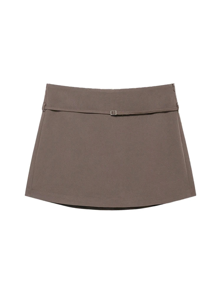 Women's Solid Color Skort with Belt Side Zipper Casual Shorts Skirts Fashionable And Stylish Women's Clothing
