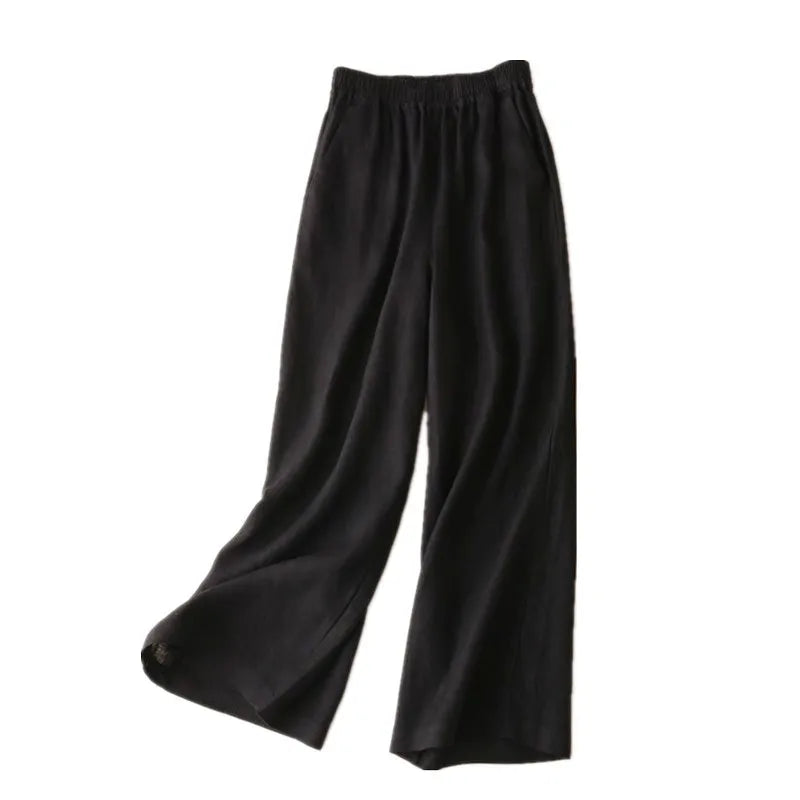 Cotton Linen Straight Leg Pants Women Summer Loose Versatile Large Size Linen Nine Points Casual Thin Ladies Trousers