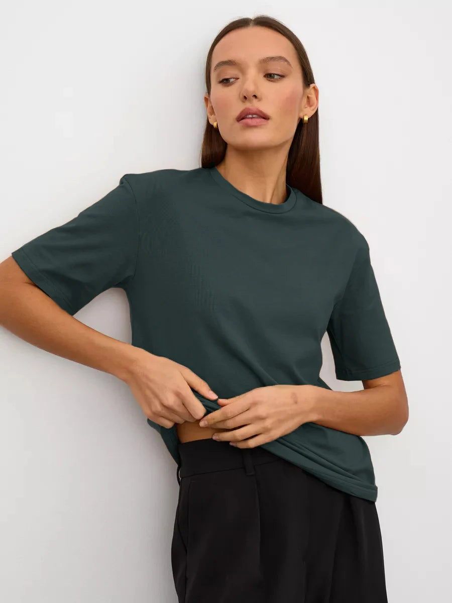 Bornladies Summer 100% Cotton Women's T-shirt Bottoming Basic Fashionable Lady Short Sleeve Loose Tops Shirts Solid 230g/㎡ Tops