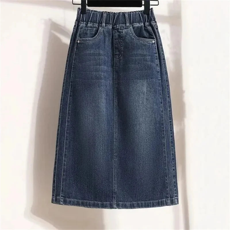 Korean Women High Waisted Cowboy Skirts Summer Female Loose Denim Skirt Ladies New Large Size Jeans Skirt