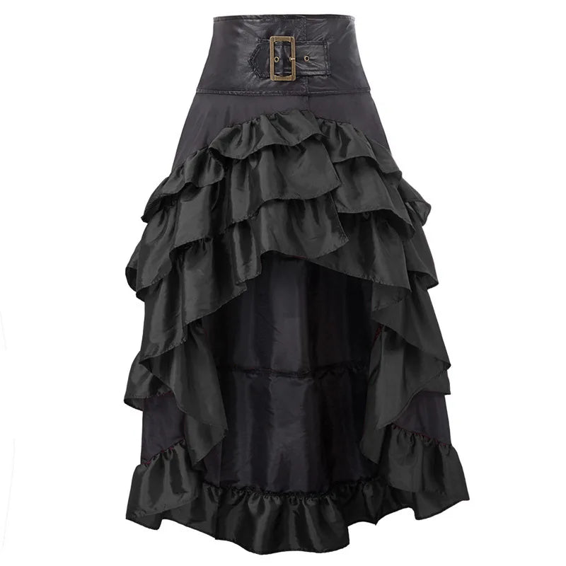 Women's Victorian Asymmetrical Ruffled Trim Gothic Long Skirts, Corset Skirt, Vintage Steampunk, Showgirl Party Dress