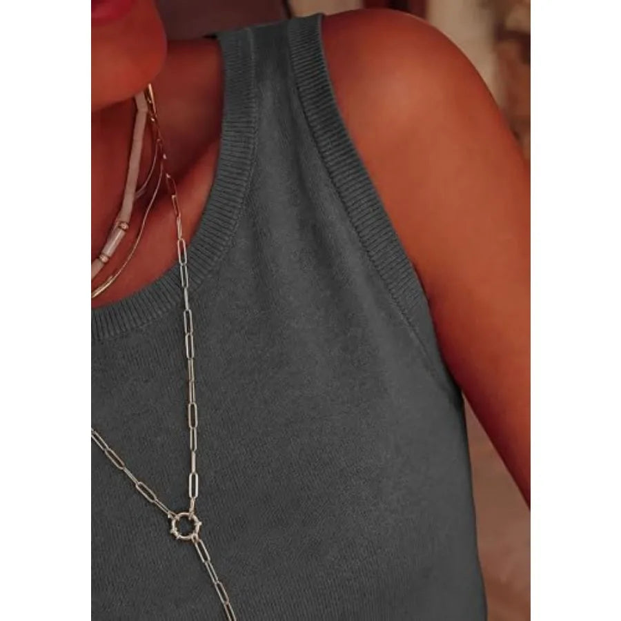 PRETTYGARDEN Sleeveless Sweater Tops for Women 2026 Summer Dressy Ribbed Tank Tops Spring Business Casual Work Shirts Blouses