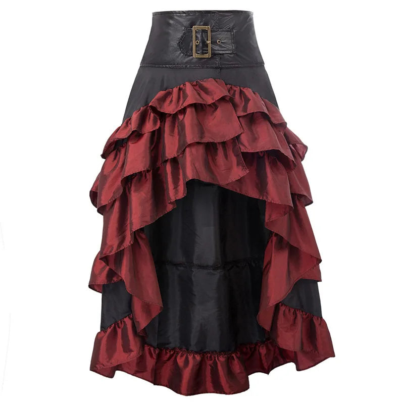 Women's Victorian Asymmetrical Ruffled Trim Gothic Long Skirts, Corset Skirt, Vintage Steampunk, Showgirl Party Dress