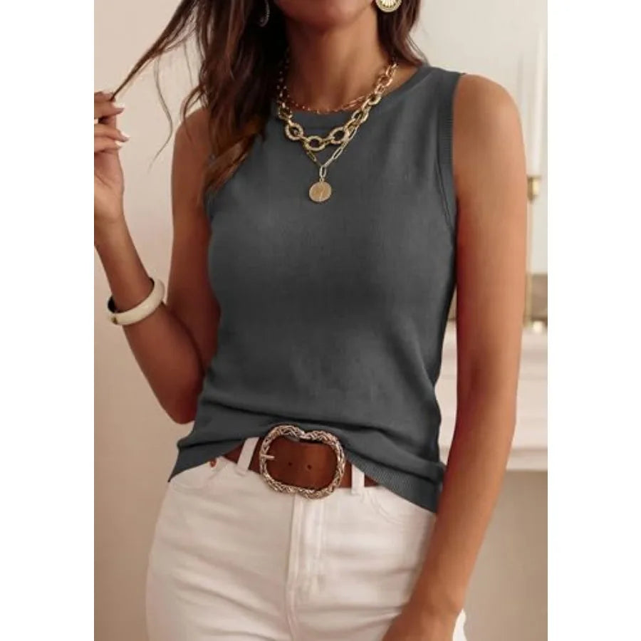 PRETTYGARDEN Sleeveless Sweater Tops for Women 2026 Summer Dressy Ribbed Tank Tops Spring Business Casual Work Shirts Blouses