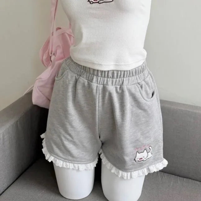 Women Print Cute Shorts Ventilate Thin Version Kawaii Loose Casual Cutecore Bottoms Fashion Elastic Waist Summer Wide Leg Short