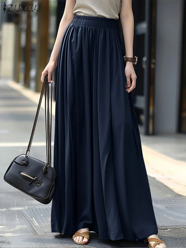 ZANZEA Streetwear Ruffled Maxi Skirts Autumn 2024 Casual Loose High Waist Women A-line Faldas Korean Fashion Solid Long Jupes