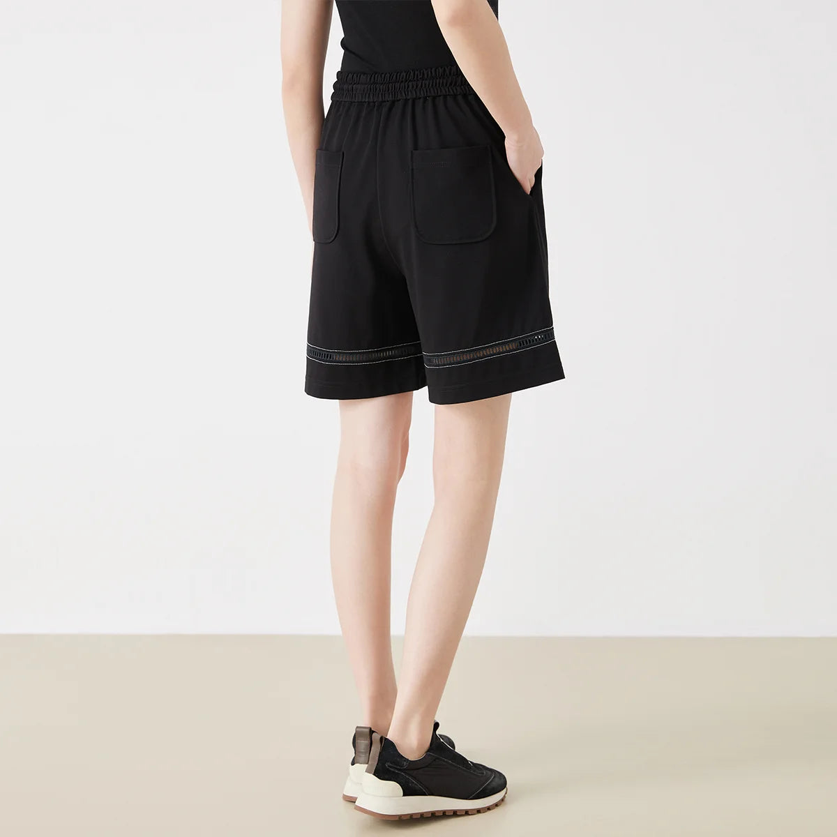 KW9513247 Women's Comfortable Elastic Waist Strap Solid Color Mixed Cotton Shorts