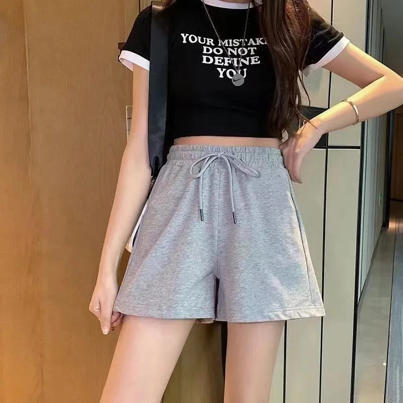 New 2024 Women's sports shorts and sweatpants solid color pants with  drawstrings loose knitted sweatpants