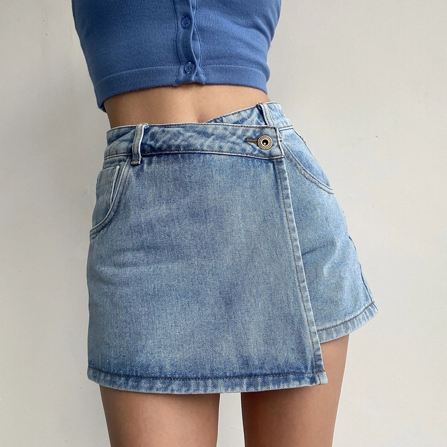 plus Size Women's High Waist A-Line  Skirt Jeans Uneven Length Anti-Light Loose Fit Denim Skirts for Summer