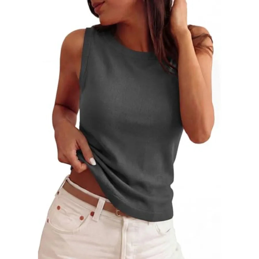 PRETTYGARDEN Sleeveless Sweater Tops for Women 2026 Summer Dressy Ribbed Tank Tops Spring Business Casual Work Shirts Blouses
