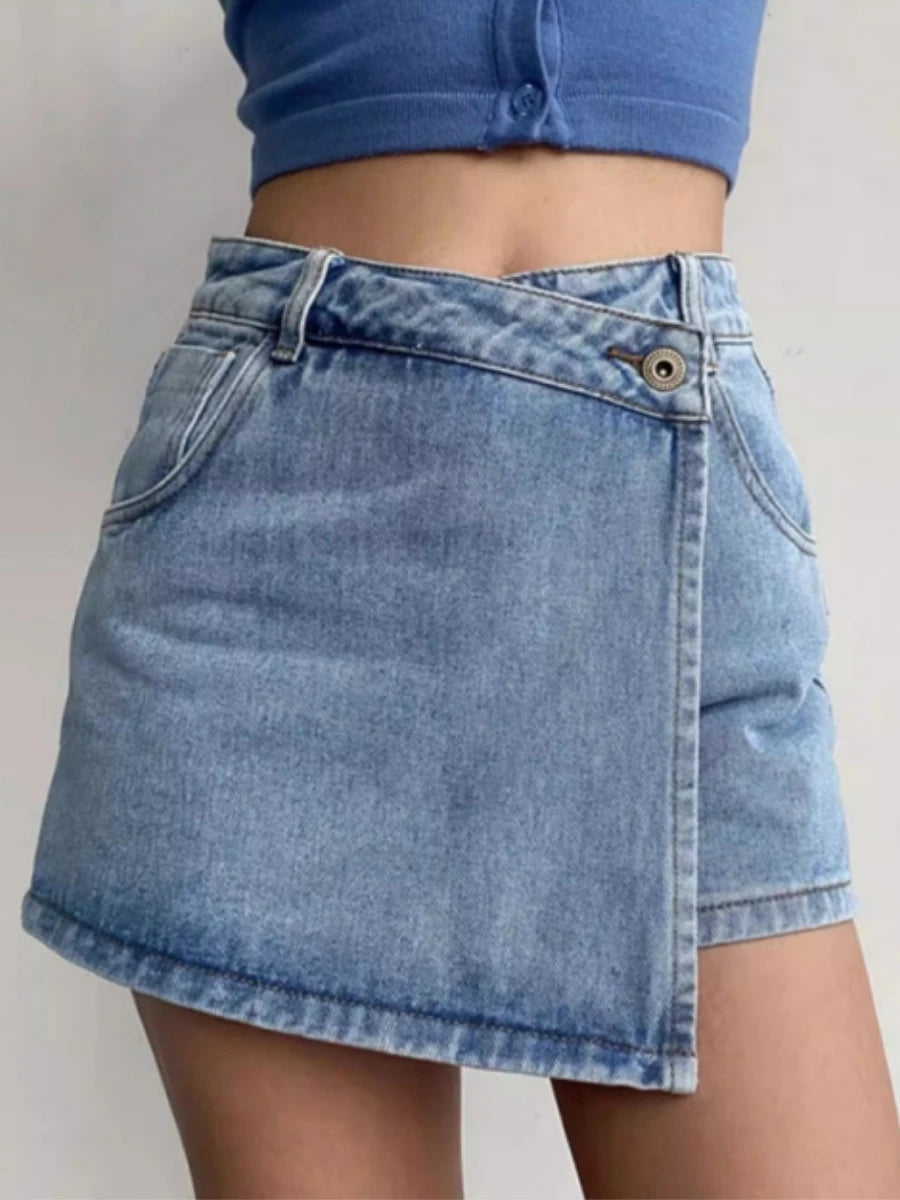 plus Size Women's High Waist A-Line  Skirt Jeans Uneven Length Anti-Light Loose Fit Denim Skirts for Summer