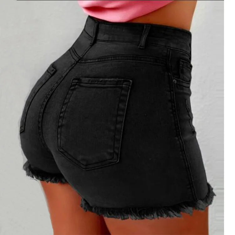 High Waisted Ripped Denim Shorts Women Tassel Fringe Casual Summer Hot Pants