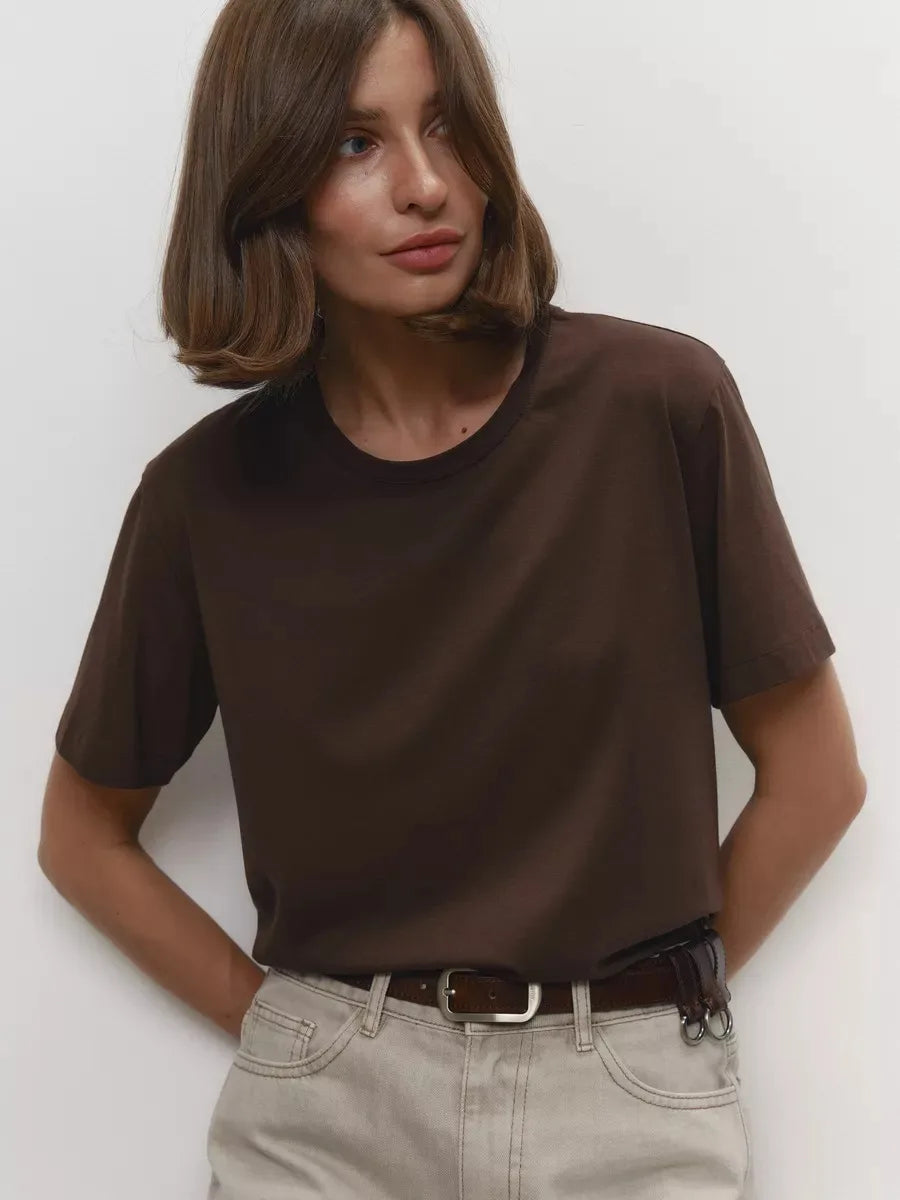 Bornladies Summer 100% Cotton Women's T-shirt Bottoming Basic Fashionable Lady Short Sleeve Loose Tops Shirts Solid 230g/㎡ Tops