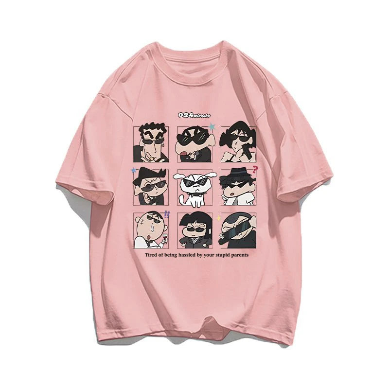 2025 Summer Women's Clothes Streetwear Crayon Shin Chan  Print Cartoon T Shirt Tops Men's Women's Clothes 100%Cotton T Shirts