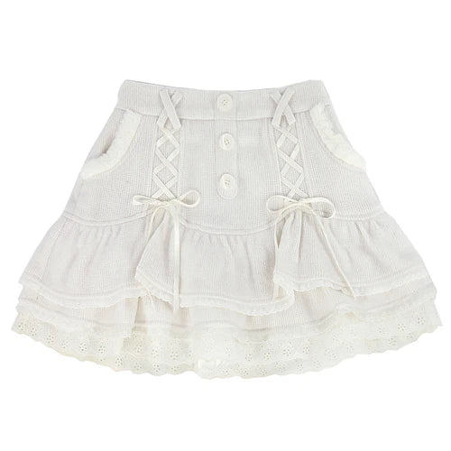 Japanese lolita kawaii clothes pink mini skirt with shorts Lace High Waist korean style women 2026 new fall White skirt fluffy