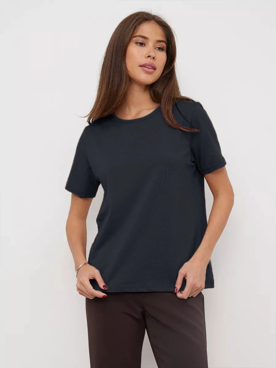 Bornladies Summer 100% Cotton Women's T-shirt Bottoming Basic Fashionable Lady Short Sleeve Loose Tops Shirts Solid 230g/㎡ Tops