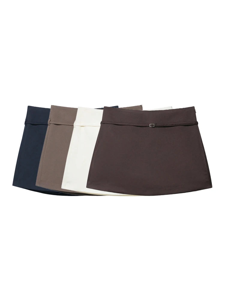 Women's Solid Color Skort with Belt Side Zipper Casual Shorts Skirts Fashionable And Stylish Women's Clothing