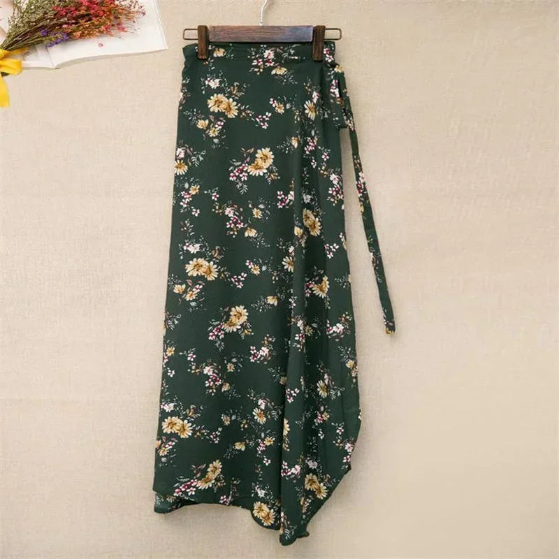 One Piece Split Print Lace Wrap Y2K Skirt Holiday Women High Wa...