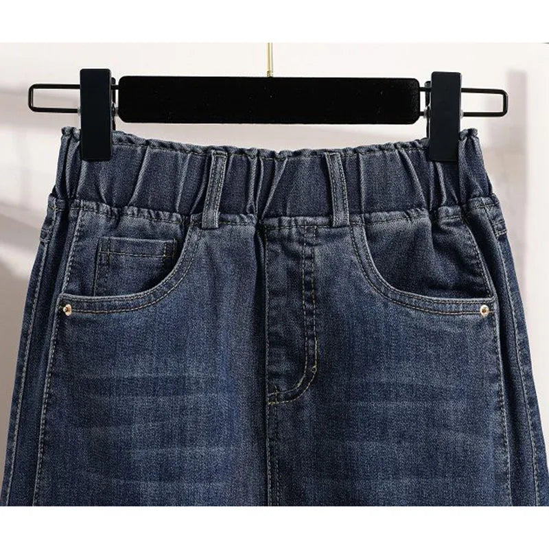 Korean Women High Waisted Cowboy Skirts Summer Female Loose Denim Skirt Ladies New Large Size Jeans Skirt