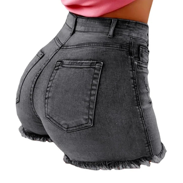 High Waisted Ripped Denim Shorts Women Tassel Fringe Casual Summer Hot Pants
