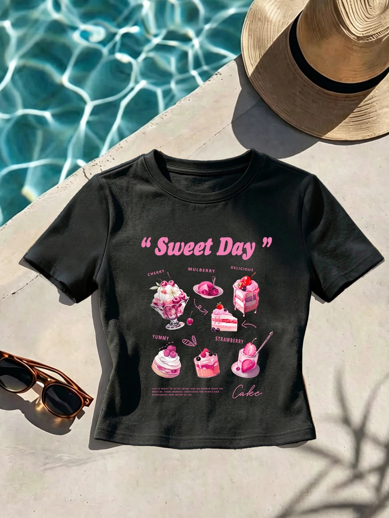 Sweet Day Some Cake Print Women Slim Tee Shirts Spicy Girl Style Crop T Shirt Casual Clothing Tight Fitting Female Sports Tee