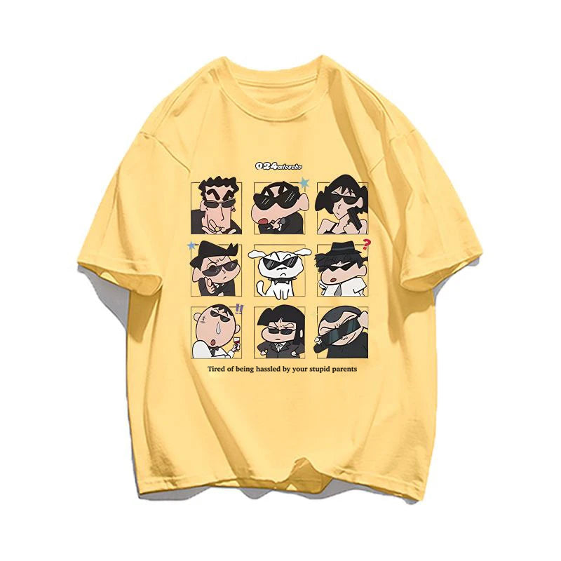 2025 Summer Women's Clothes Streetwear Crayon Shin Chan  Print Cartoon T Shirt Tops Men's Women's Clothes 100%Cotton T Shirts