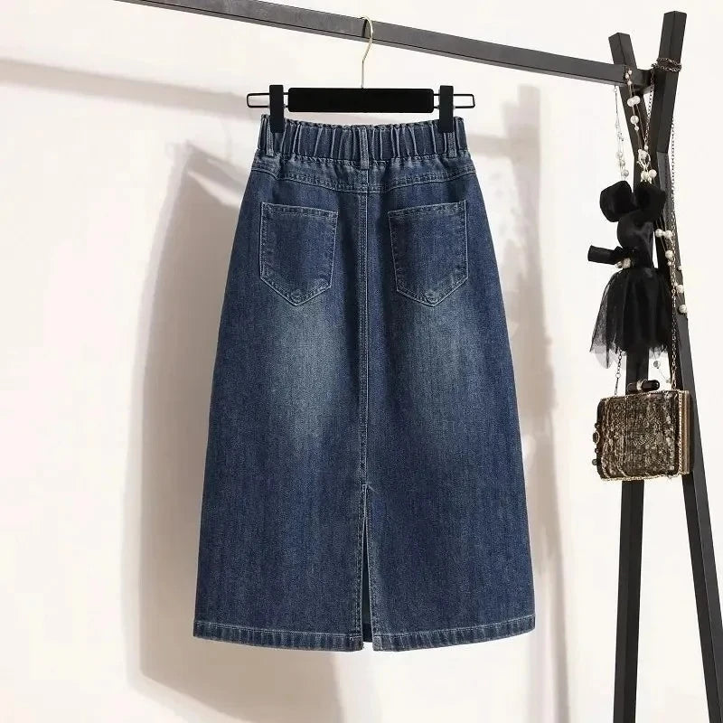 Korean Women High Waisted Cowboy Skirts Summer Female Loose Denim Skirt Ladies New Large Size Jeans Skirt