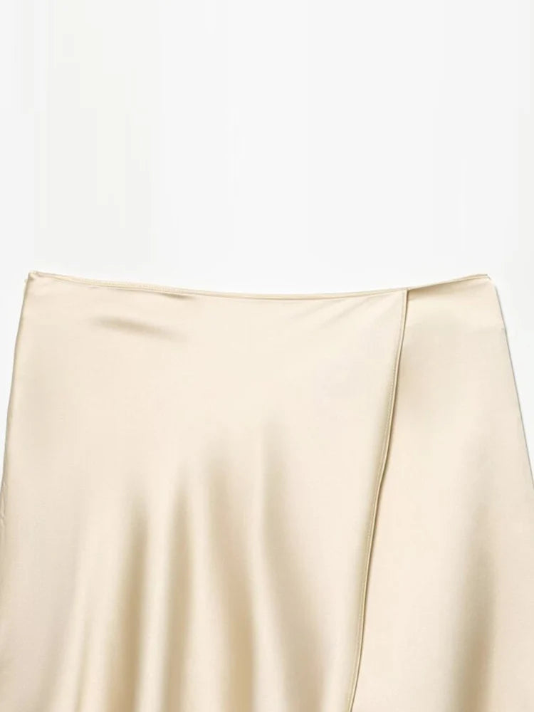 Women Satin Mini Skirts 2026 Fashion Sexy Lace Spliced Asymmetry Female Elegant Street Skirt Clothes