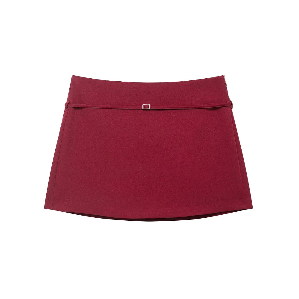 Women's Solid Color Skort with Belt Side Zipper Casual Shorts Skirts Fashionable And Stylish Women's Clothing