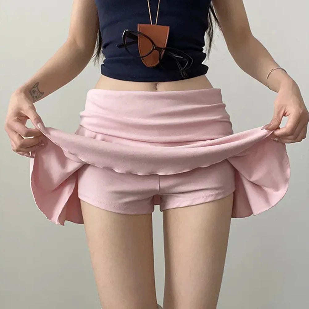 Waist-Flipping  Ruched Skirts Prevent Exposure Golf Sports Women Short Dress High Elasticity Athletic Short High Waist Skirt