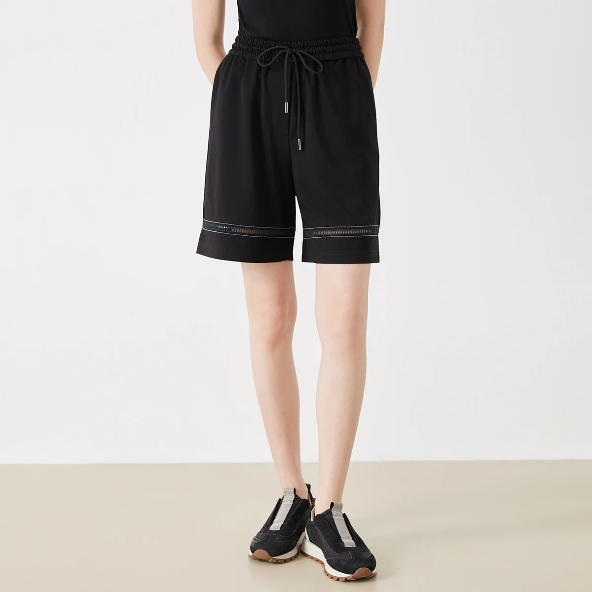 KW9513247 Women's Comfortable Elastic Waist Strap Solid Color Mixed Cotton Shorts