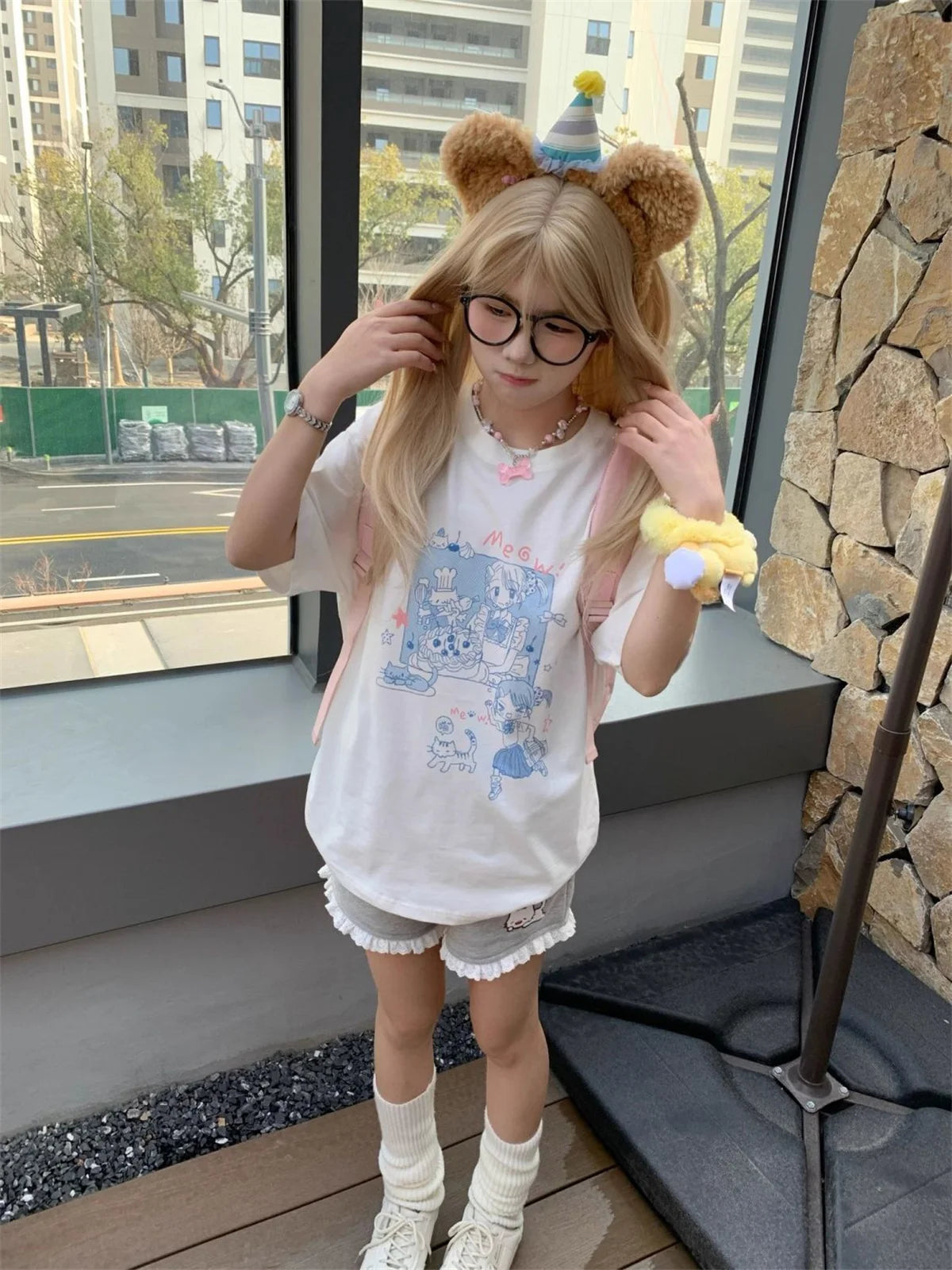 Women Print Cute Shorts Ventilate Thin Version Kawaii Loose Casual Cutecore Bottoms Fashion Elastic Waist Summer Wide Leg Short