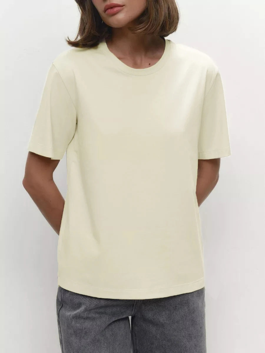 Bornladies Summer 100% Cotton Women's T-shirt Bottoming Basic Fashionable Lady Short Sleeve Loose Tops Shirts Solid 230g/㎡ Tops
